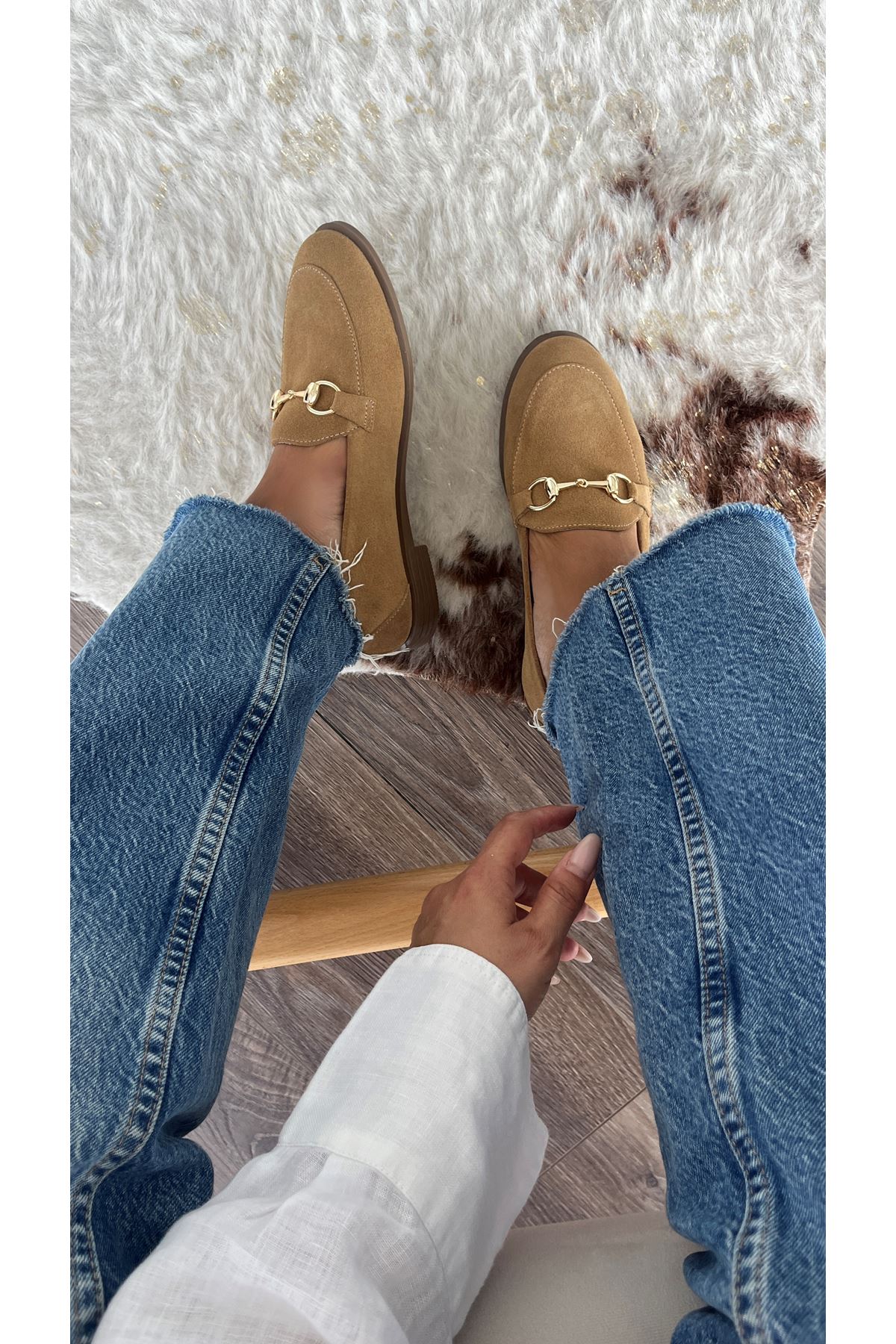 Gerçek Deri Süet Kadın Loafer Vizon Pantera