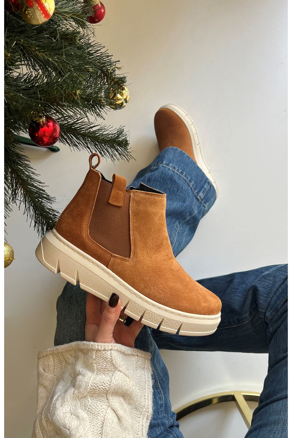 Gerçek Süet Taba  Taupe Kadın Spor Bot  