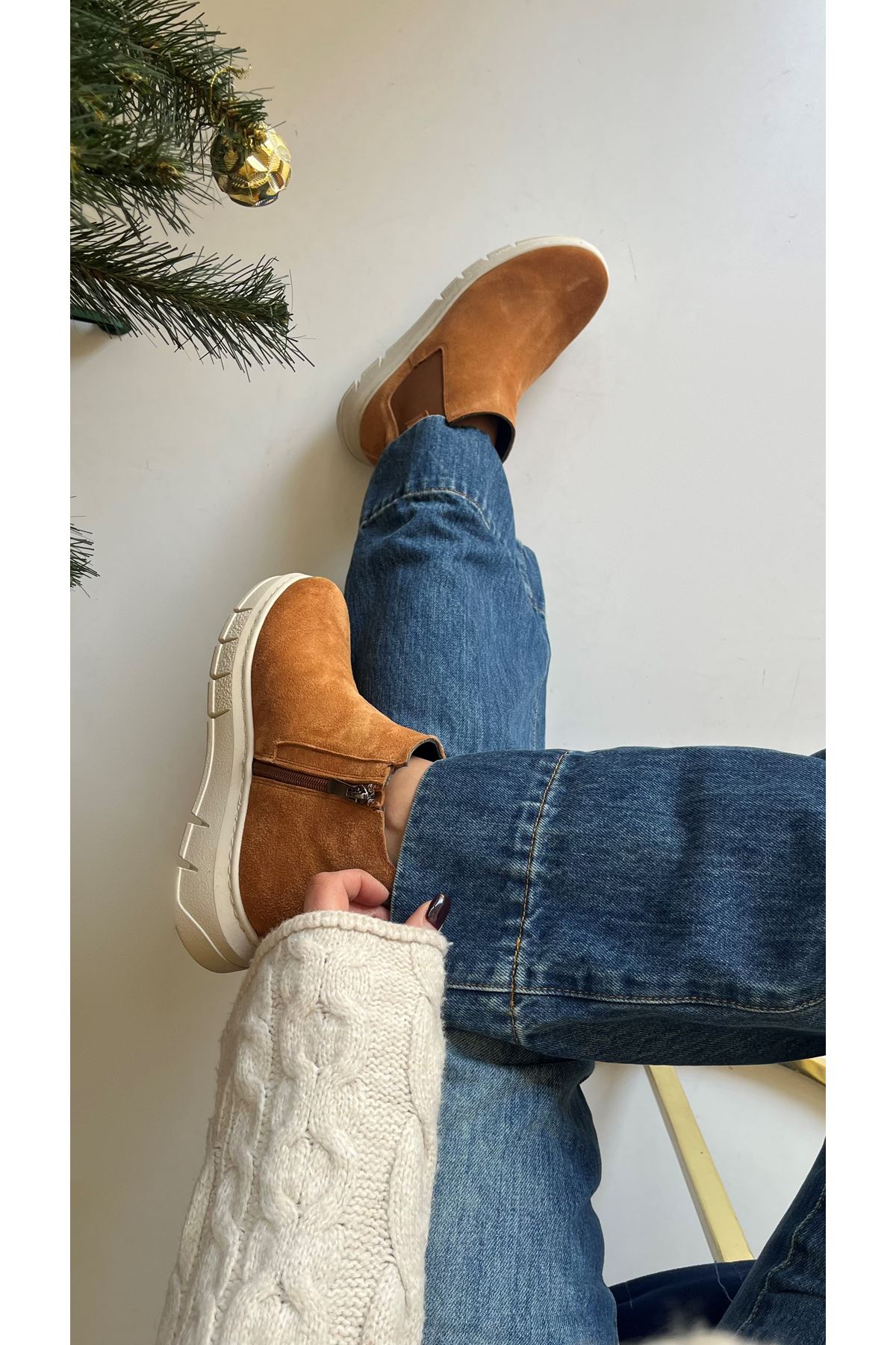 Gerçek Süet Taba  Taupe Kadın Spor Bot  