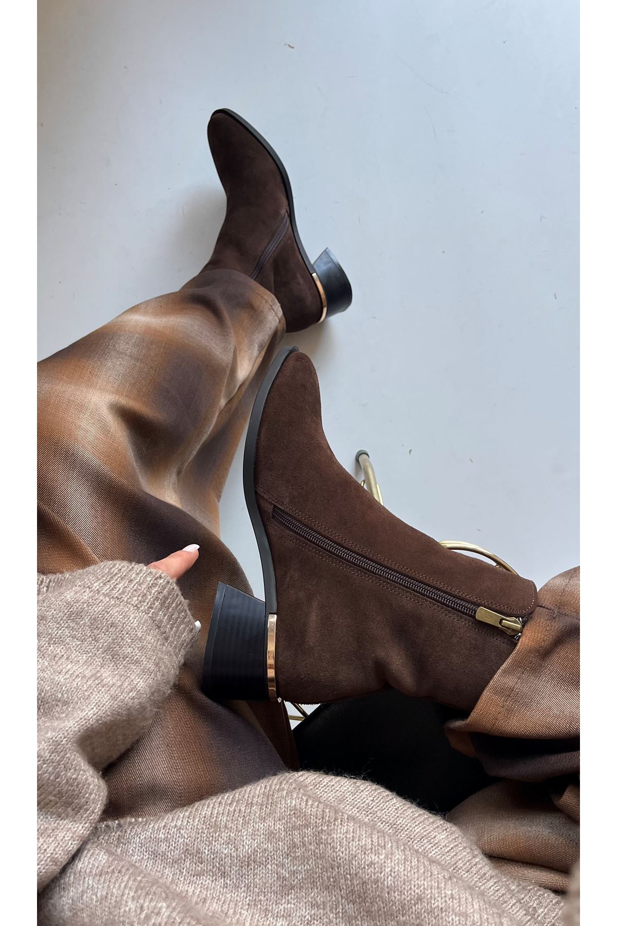 Gerçek Deri Süet  Kadın Bot  Kahverengi Talsa