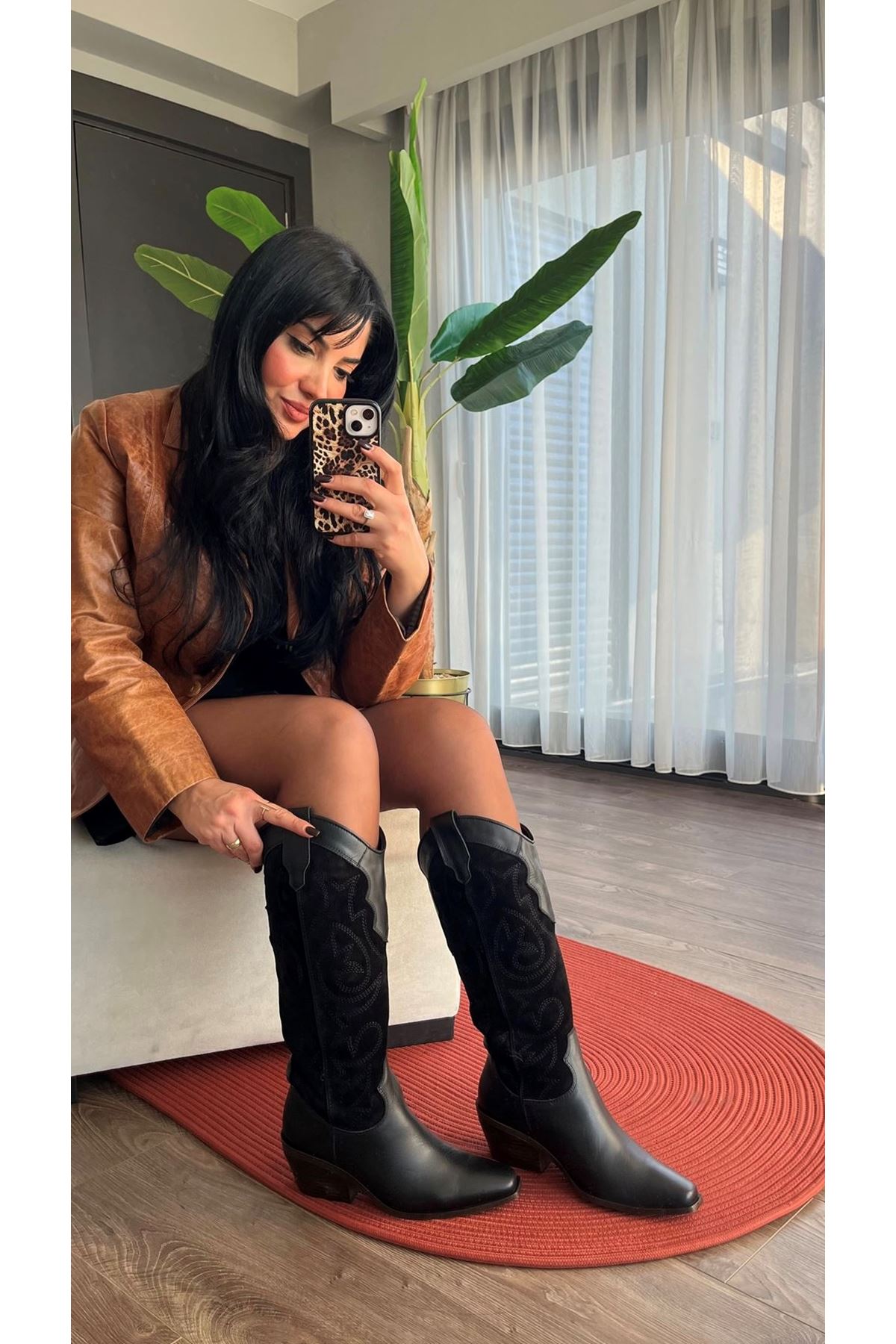 Gerçek Deri Kadın Western  Çizme  Siyah Westy 