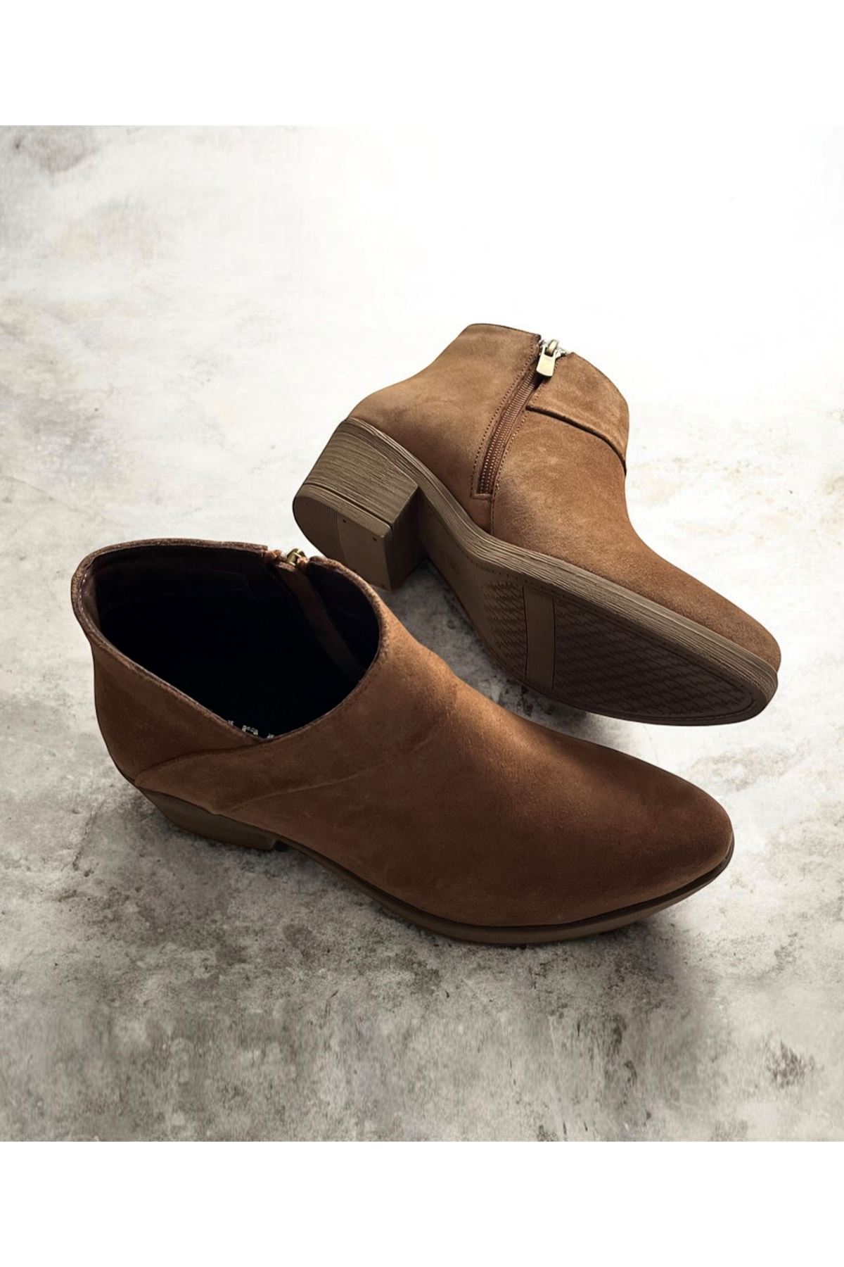 Gerçek Süet  Deri Kadın Bot Toprak Kahve Lucky 