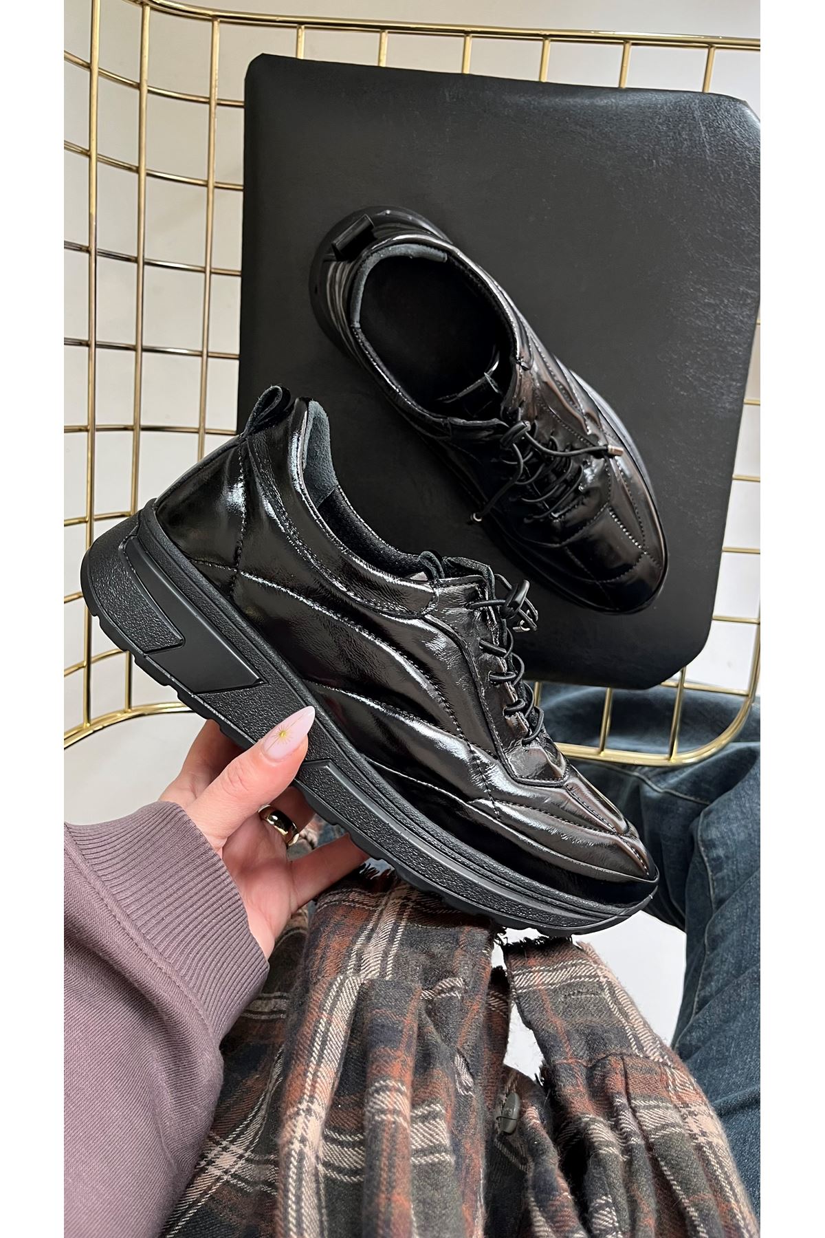 Gerçek Deri Siyah Kadın  Sneaker  Milano