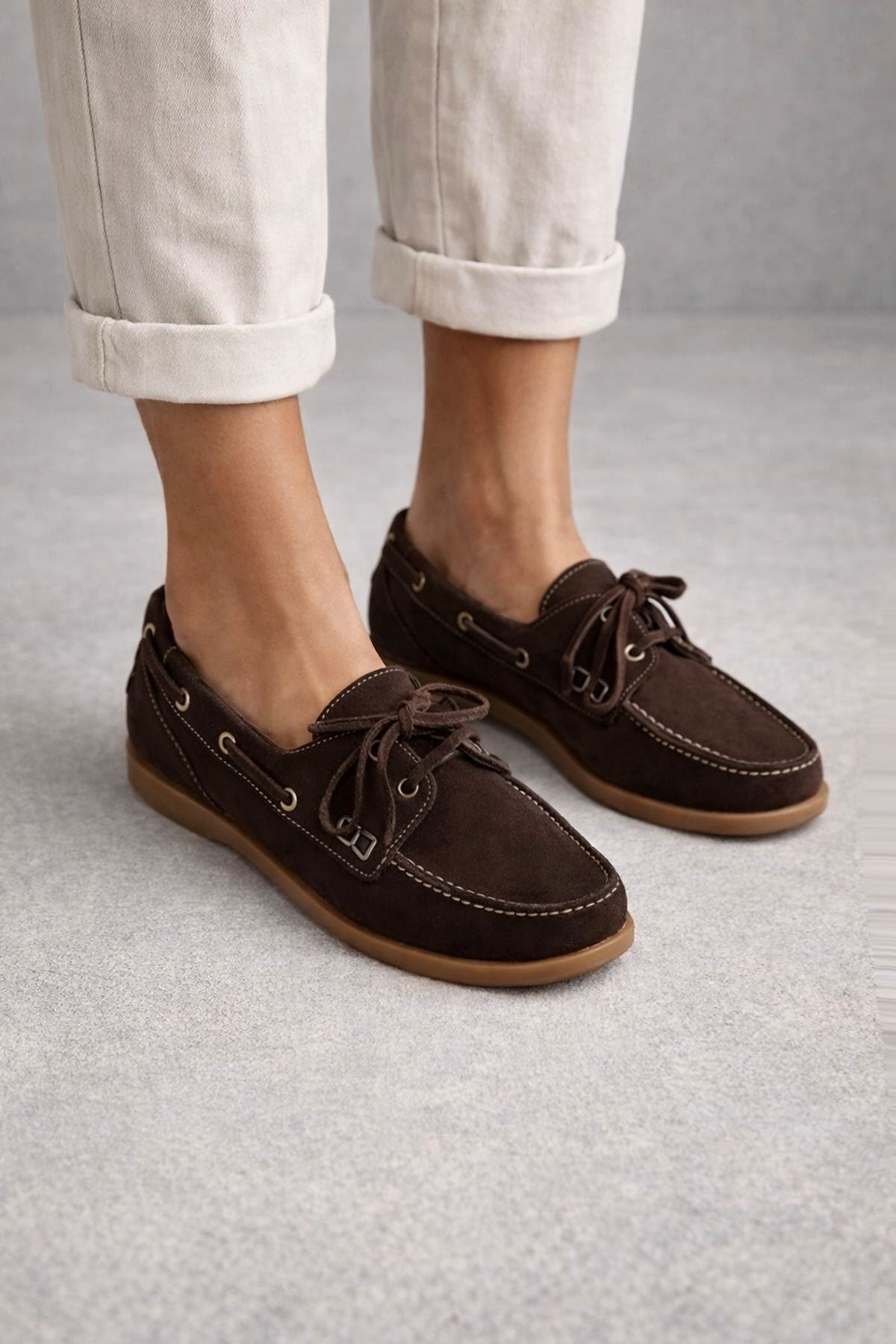 Gerçek Süet Kahverengi Kadın Loafer Mermaid