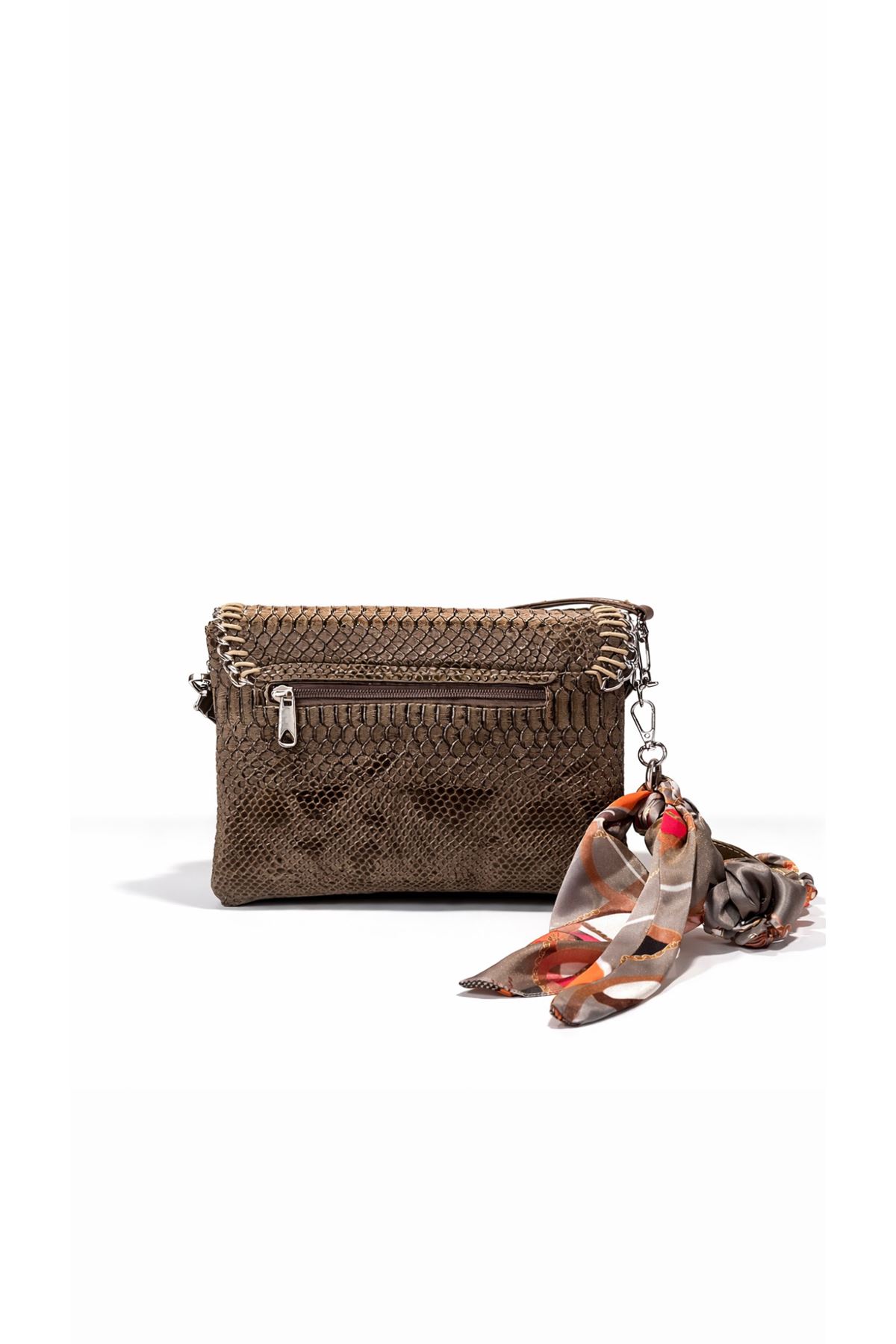 Kadın Metal Kilitli Fularlı ve Desenli Yeşil  Omuz ve El  Çantası Zoin