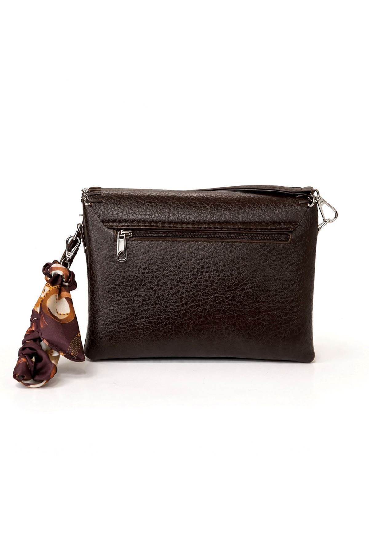 Kadın Metal Kilitli Fularlı Kahverengi  Omuz ve El  Çantası Zoin