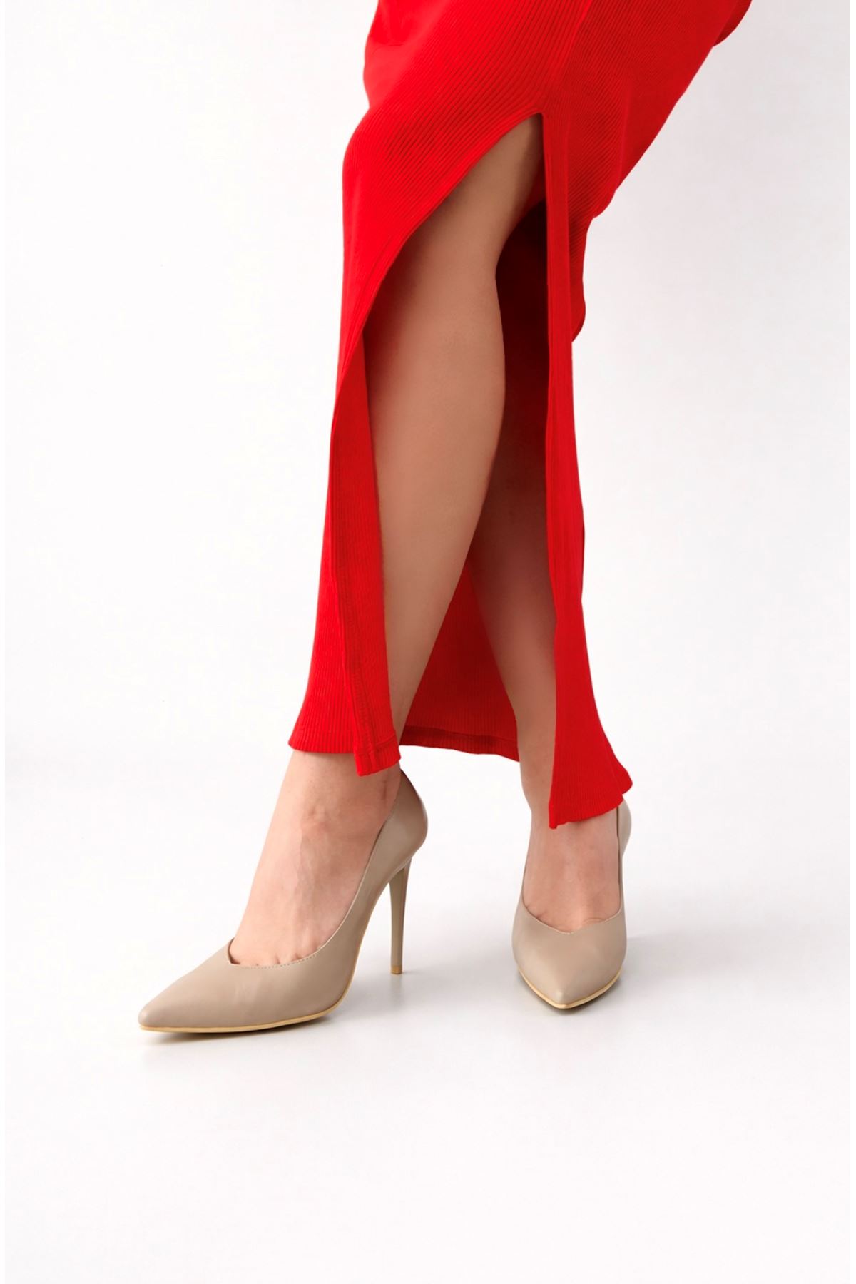 Gerçek Deri Kadın Stiletto Vizon Heel  