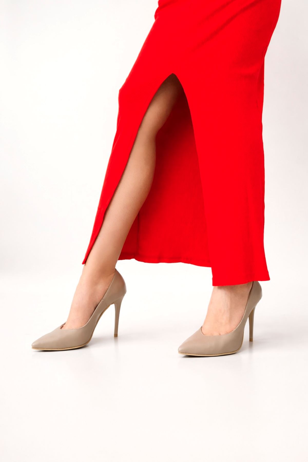 Gerçek Deri Kadın Stiletto Vizon Heel  