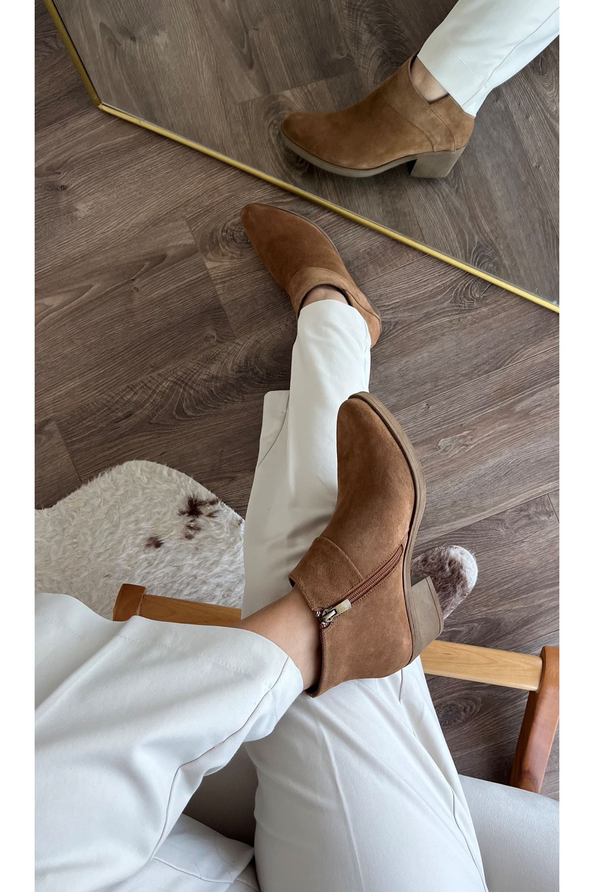 Gerçek Süet  Deri Kadın Bot Toprak Kahve Lucky 