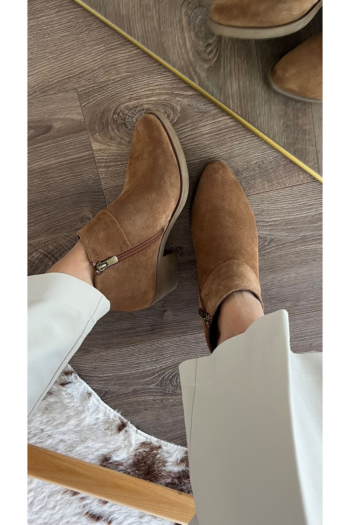 Gerçek Süet  Deri Kadın Bot Toprak Kahve Lucky 