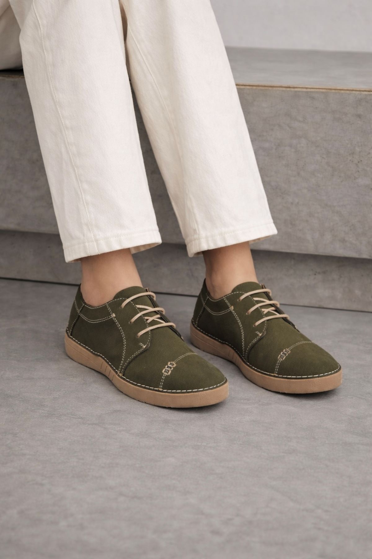 Gerçek Deri Nubuk Kadın  Ayakkabı Yeşil  Cotton