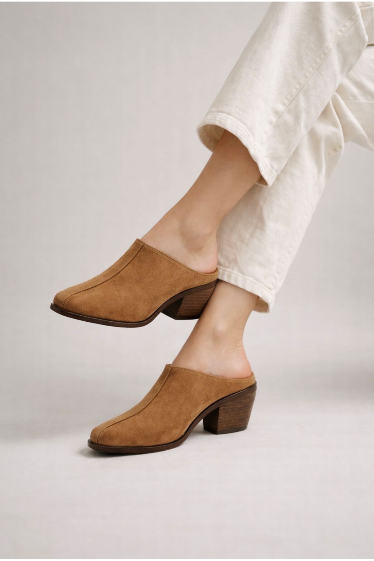 Gerçek Deri Süet Toprak Kahve Kadın Terlik  Glamour 