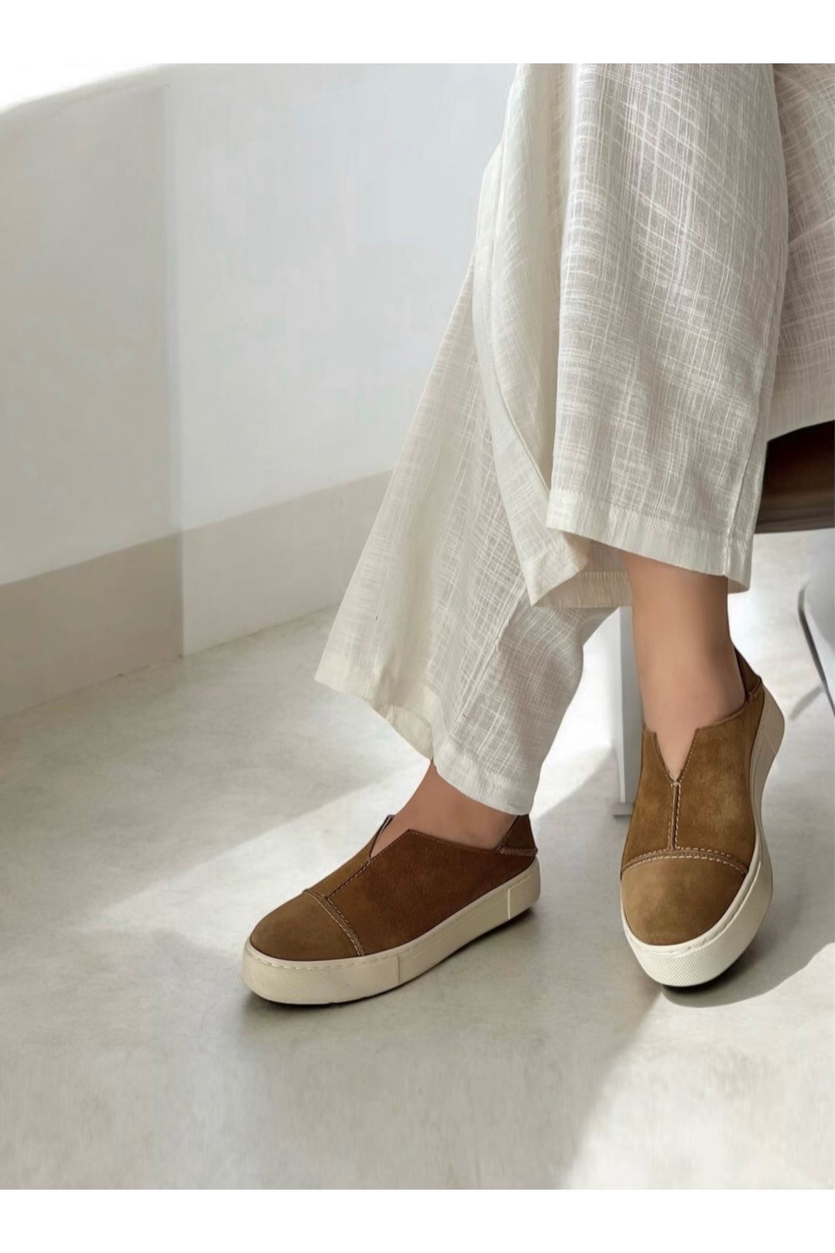 Gerçek Deri Süet Vizon Kadın  Sneaker Tiger