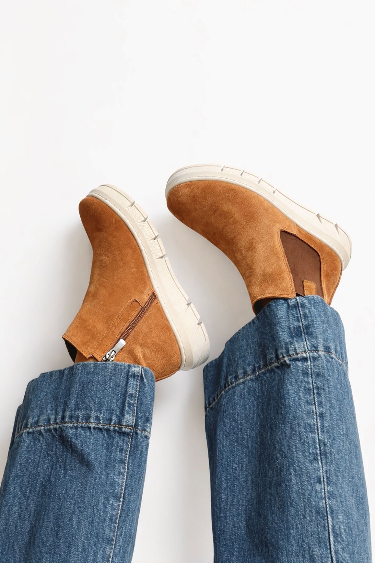 Gerçek Süet Taba  Taupe Kadın Spor Bot  