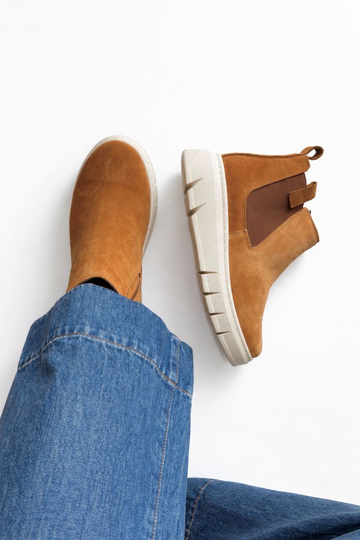 Gerçek Süet Taba  Taupe Kadın Spor Bot  