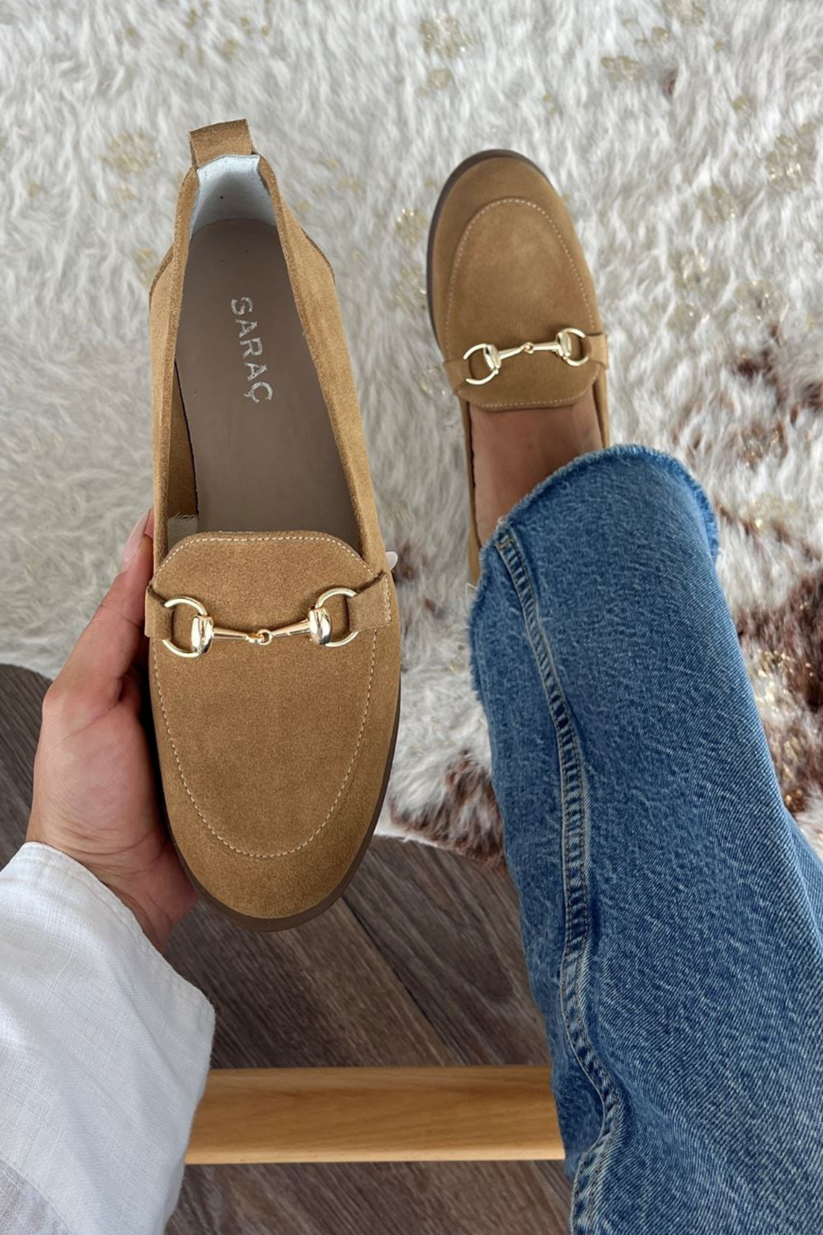 Gerçek Deri Süet Kadın Loafer Vizon Pantera