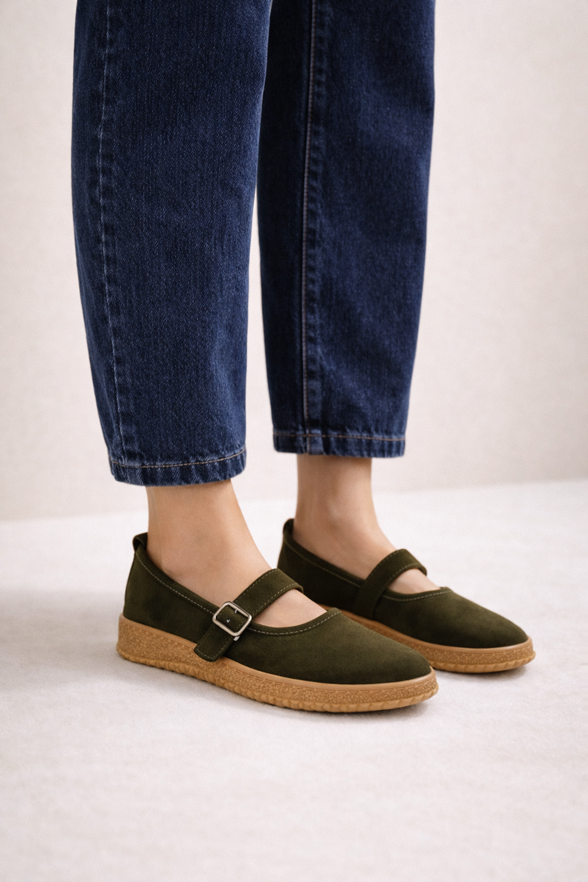 Hakiki Deri Kadın Babet Haki Liva 