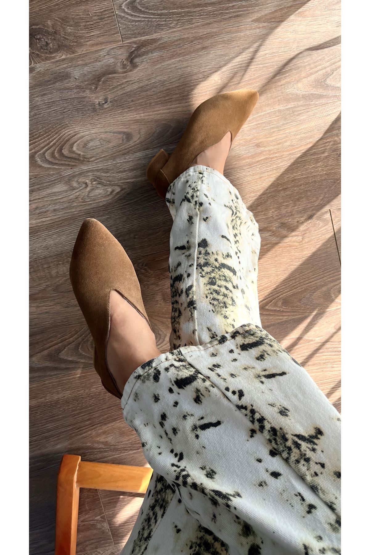 Gerçek Deri Süet Kadın Topuklu Ayakkabı Toprak Kahverengi  Slitte