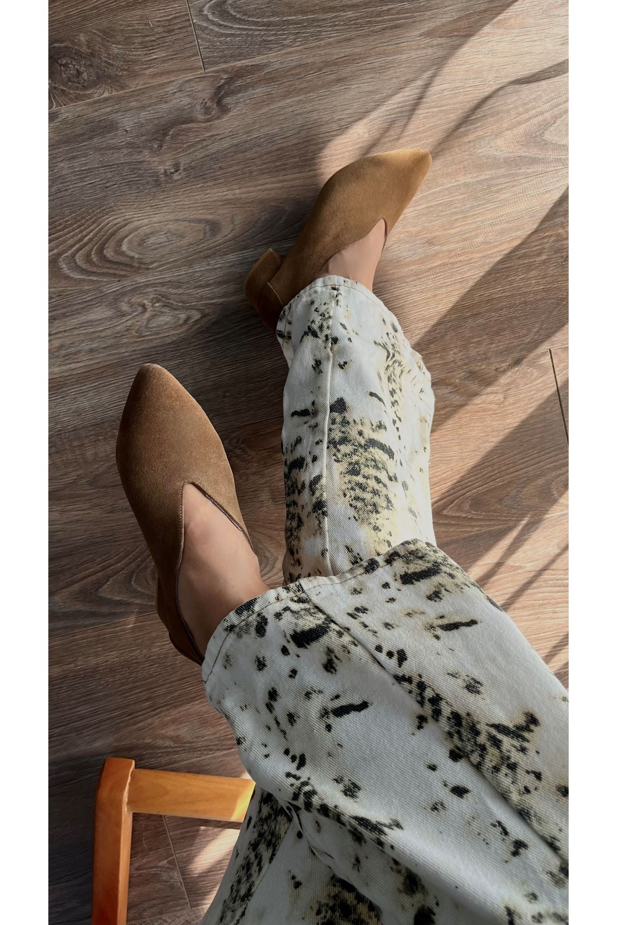 Gerçek Deri Süet Kadın Topuklu Ayakkabı Toprak Kahverengi  Slitte