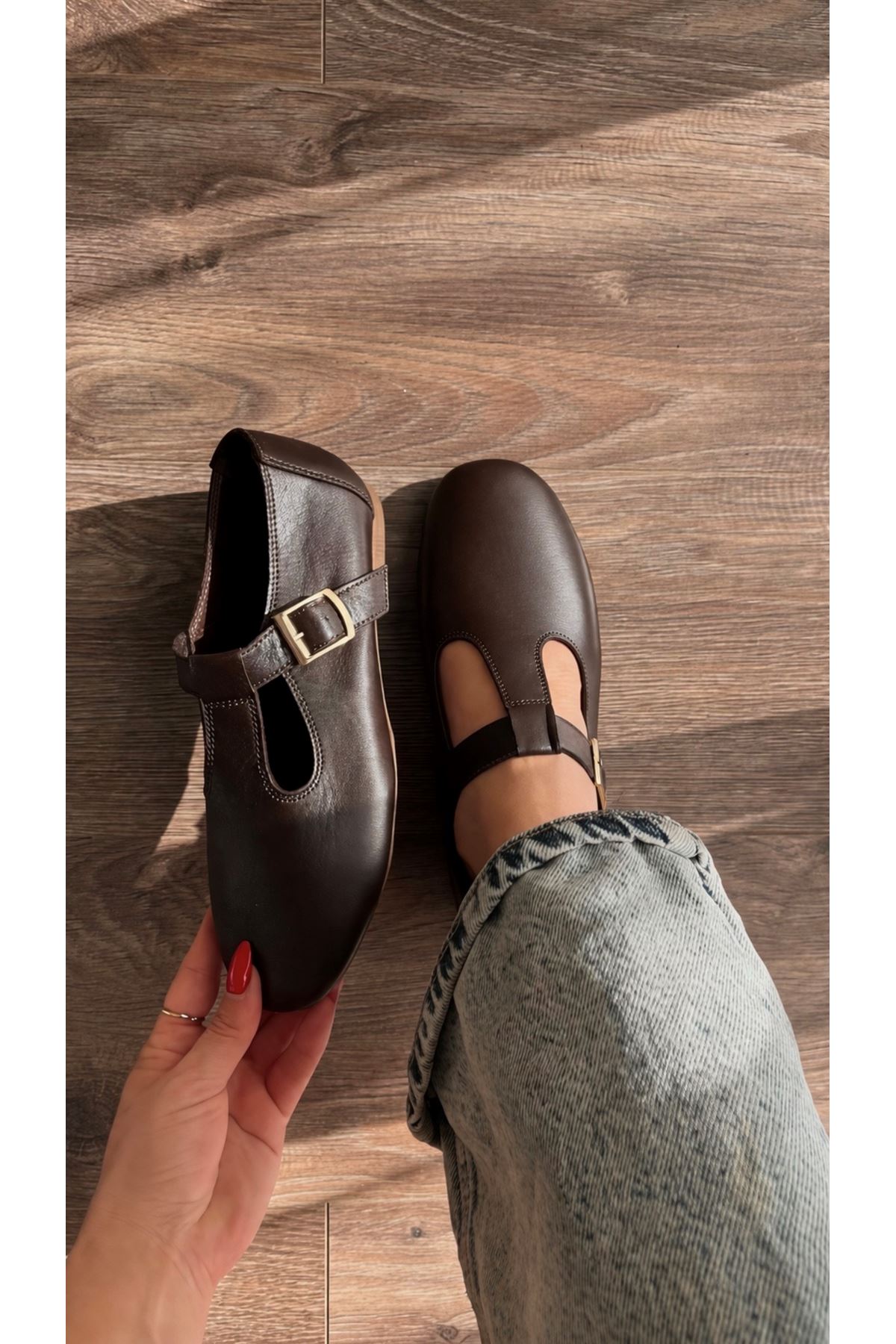 Hakiki Deri Kadın Babet Kahverengi  Amber 