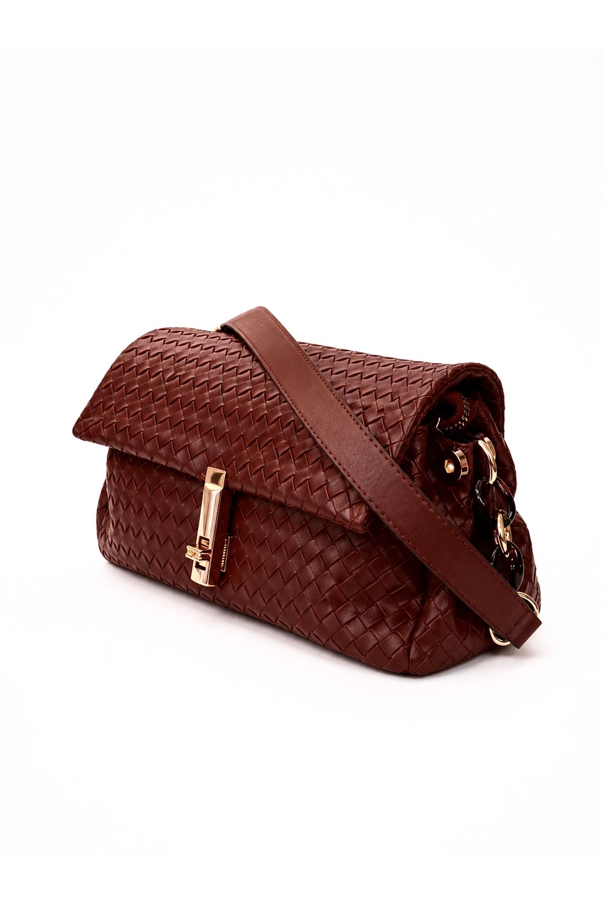 Kadın Metal Kilitli Bordo  Omuz ve El  Çantası Holly