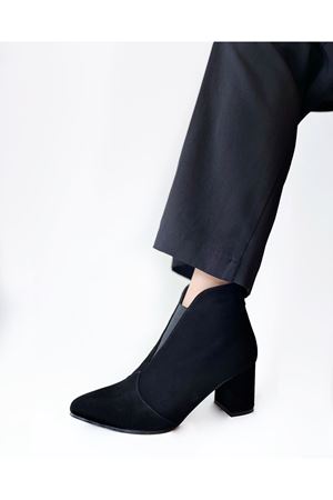 Gerçek Deri  Kadın Bot Siyah Süet  Elegant 