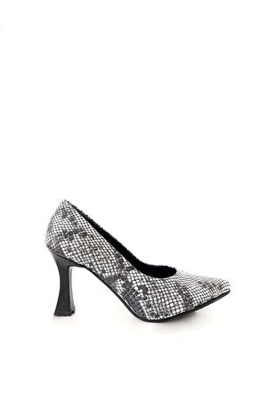 Gerçek Deri Kadın Topuklu Ayakkabı Gri Jaze  