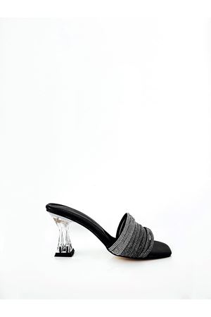  Kadın Topuklu Terlik Siyah Taşlı Zena 