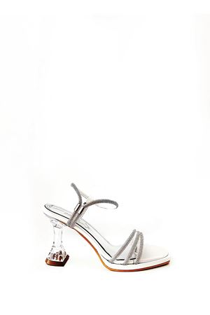  Kadın Topuklu Beyaz  Saten Taşlı Rosa 