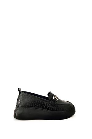  Kadın Loafer Kroko Siyah Tokalı  Gigi 