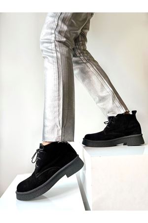 Gerçek Süet  Siyah  Velvet Basic Kadın Bot  