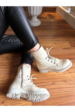 Gerçek Deri Kadın Bot  Ekru Roppo