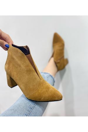 Gerçek Deri Kadın Bot Kahverengi Süet Elegant 