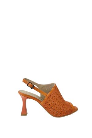 Gerçek Deri Turuncu  Bow Topuklu Ayakkabı