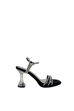  Kadın Topuklu Siyah  Saten Taşlı Rosa 