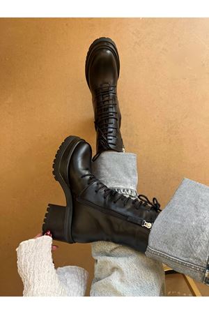 Gerçek Deri Bağcıklı Kadın Bot Siyah Perfect