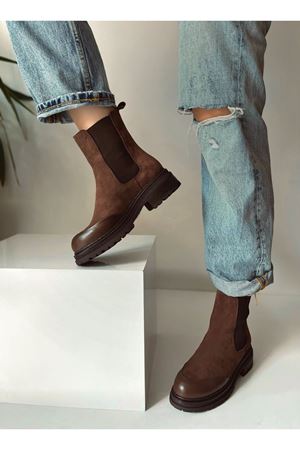 Gerçek Deri Süet Kadın Bot Kahverengi Mocca