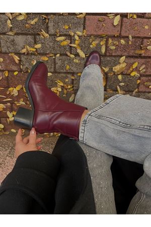 Gerçek Deri Kadın Bot Arkadan Fermuarlı Bordo Brow
