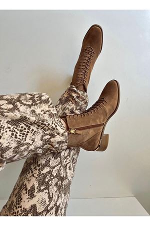 Gerçek Deri Bağcıklı Kadın Bot Vizon Lace 