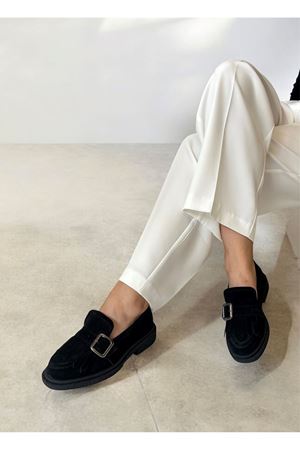 Gerçek Deri Süet Siyah Kadın Loafer College