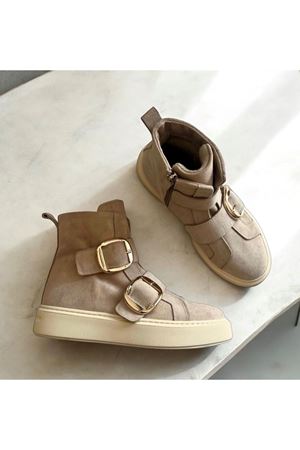Gerçek Deri Süet Tokalı  Kadın Bot Bej Ordina