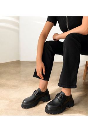  Kadın Loafer  Siyah Tokalı Stan