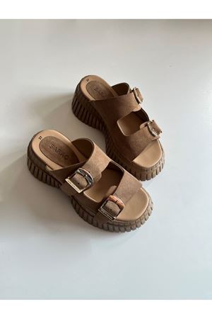 Gerçek Deri Süet Tokalı  Kadın Terlik Vizon Solara