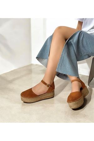 Gerçek Deri Süet Taba Kadın Espadril Espadro