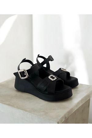 Gerçek Deri Siyah Kadın Sandalet Dark