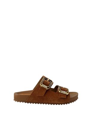 Gerçek Deri Süet Taba Tokalı Kadın Terlik Custo 