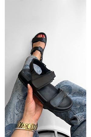 Gerçek Deri Siyah Kadın Sandalet Massi 