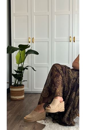 Keten Kadın Espadril Terlik  Bej  Katte