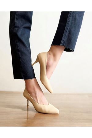 Gerçek Deri Kadın Topuklu Ayakkabı Nude Cool 