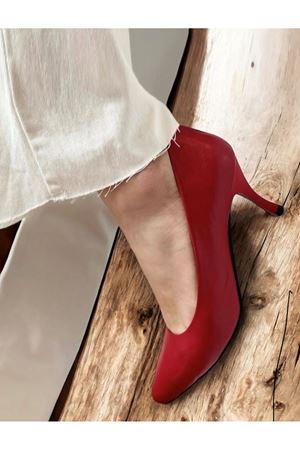 Gerçek Deri Kadın Topuklu Ayakkabı Kırmızı Cool 